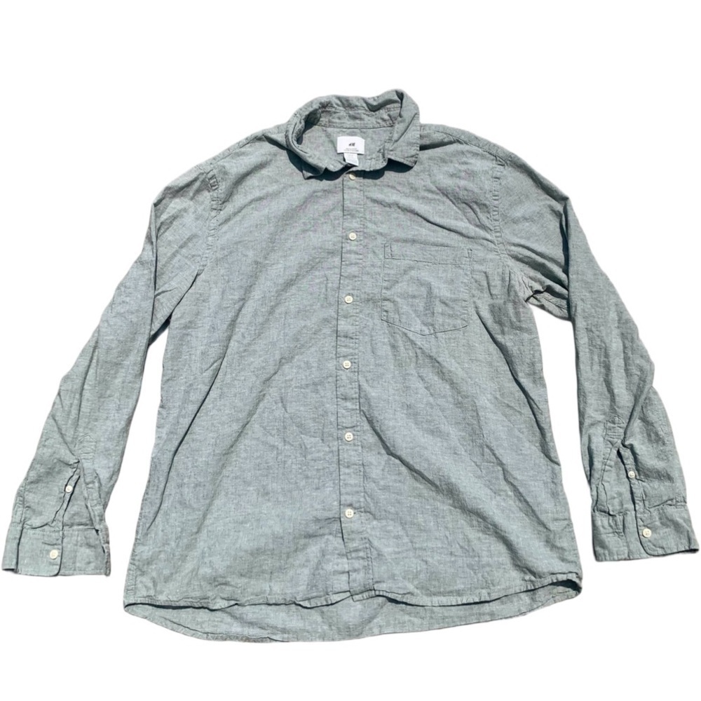 💜 H&M XL Regular Fit Green Button-Up Shirt